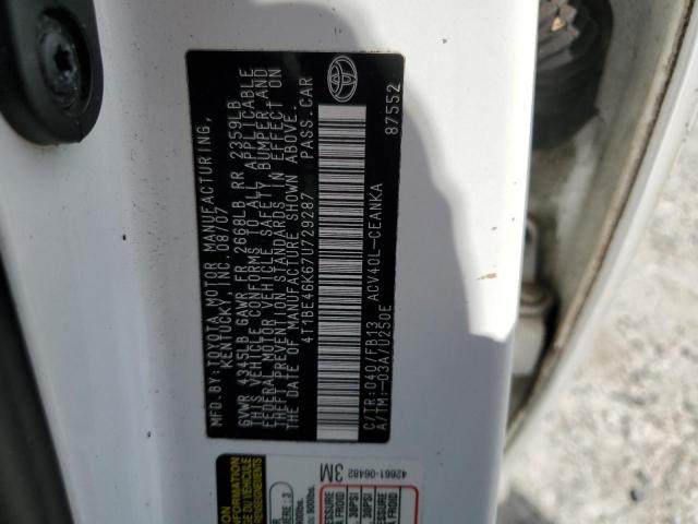 4T1BE46K67U729287 - 2007 TOYOTA CAMRY CE თეთრი ფოტო 13