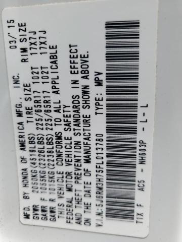 5J6RM3H75FL013780 - 2015 HONDA CR-V EXL WHITE photo 13