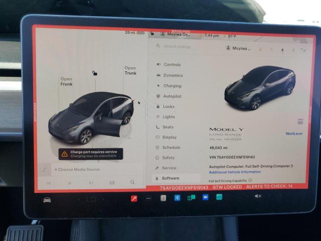 7SAYGDEEXNF519143 - 2022 TESLA MODEL Y 灰色 照片 9