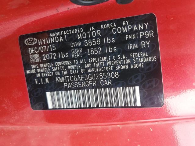 KMHTC6AE3GU285308 - 2016 HYUNDAI VELOSTER TURBO წითელი ფოტო 12