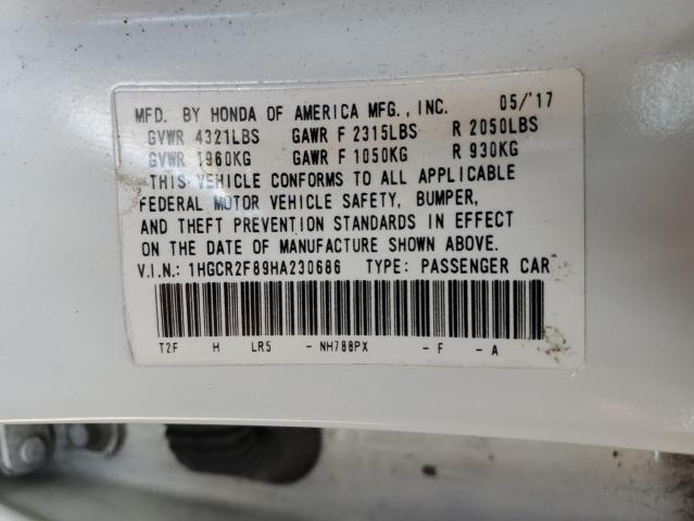 1HGCR2F89HA230686 - 2017 HONDA ACCORD EXL WHITE photo 12