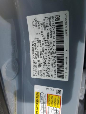 2HGFE2F5XPH515220 - 2023 HONDA CIVIC SPORT TURQUOISE photo 12