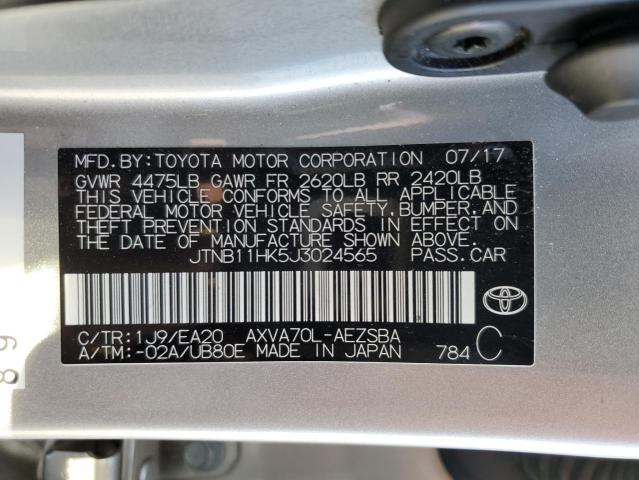 JTNB11HK5J3024565 - 2018 TOYOTA CAMRY L SILVER photo 12