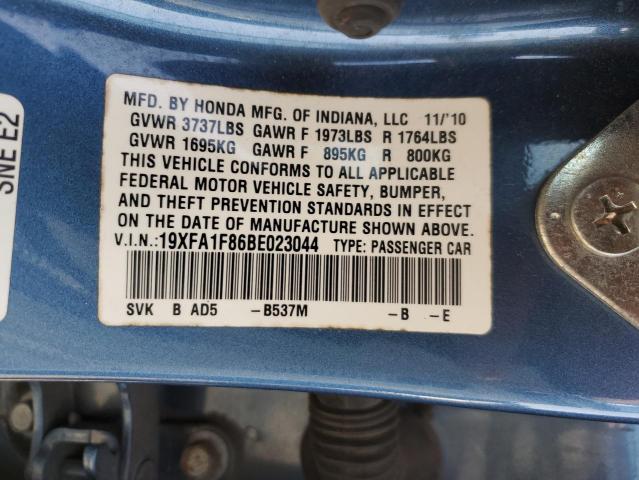 19XFA1F86BE023044 - 2011 HONDA CIVIC EX BLUE photo 12