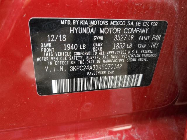 3KPC24A33KE070142 - 2019 HYUNDAI ACCENT SE RED photo 13