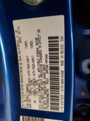 3TMBZ5DN0GM002758 - 2016 TOYOTA TACOMA DOUBLE CAB BLUE photo 12
