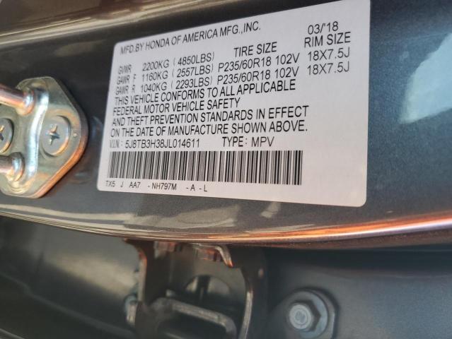 5J8TB3H38JL014611 - 2018 ACURA RDX GRAY photo 13