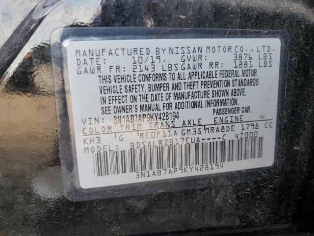 3N1AB7AP9KY428194 - 2019 NISSAN SENTRA S შავი ფოტო 13