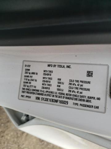 5YJ3E1EB3NF165029 - 2022 TESLA MODEL 3 Blanco foto 13