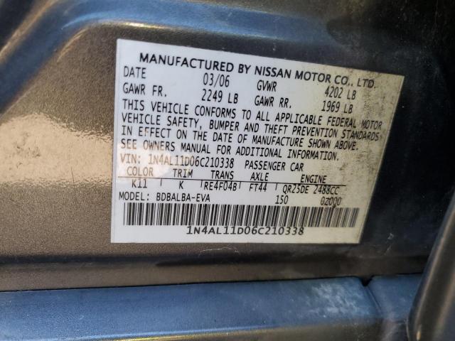 1N4AL11D06C210338 - 2006 NISSAN ALTIMA S GRAY photo 13