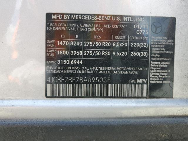 4JGBF7BE7BA695028 - 2011 MERCEDES-BENZ GL 450 4MATIC SILVER photo 12