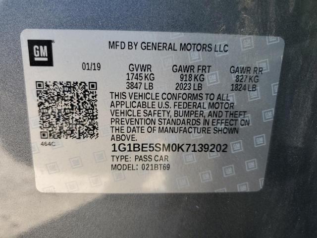 1G1BE5SM0K7139202 - 2019 CHEVROLET CRUZE LT Grau Foto 12