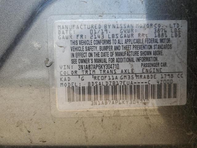 3N1AB7AP6KY304710 - 2019 NISSAN SENTRA S GRAY photo 12