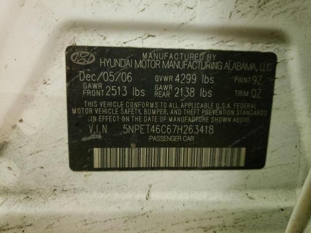 5NPET46C67H263418 - 2007 HYUNDAI SONATA GLS WHITE photo 12