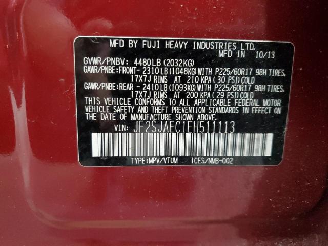 JF2SJAEC1EH511113 - 2014 SUBARU FORESTER 2.5I PREMIUM BURGUNDY photo 13