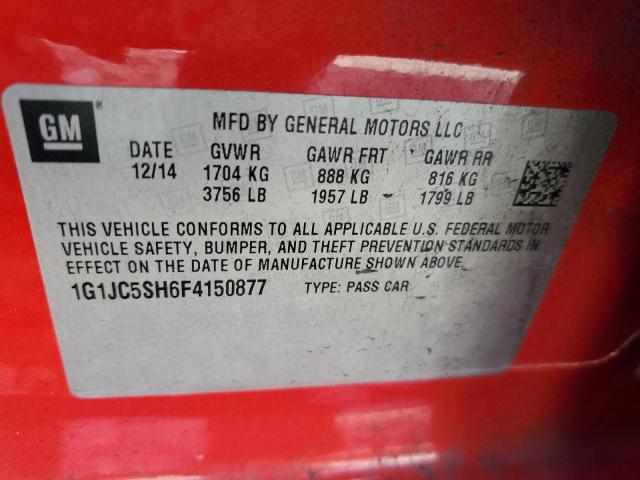 1G1JC5SH6F4150877 - 2015 CHEVROLET SONIC LT RED photo 12