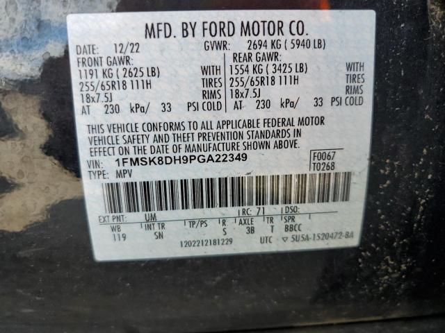 1FMSK8DH9PGA22349 - 2023 FORD EXPLORER XLT BLACK photo 13
