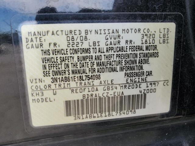 3N1AB61E18L754098 - 2008 NISSAN SENTRA 2.0 BLACK photo 12