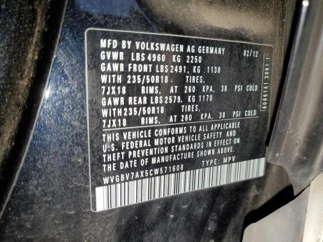 WVGBV7AX5CW571608 - 2012 VOLKSWAGEN TIGUAN S BLACK photo 13