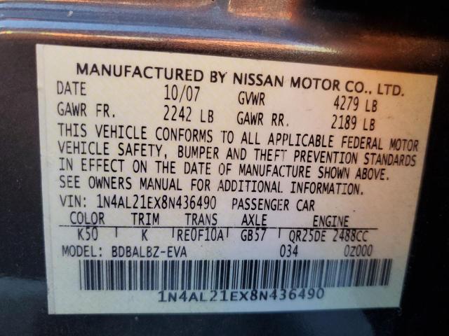 1N4AL21EX8N436490 - 2008 NISSAN ALTIMA 2.5 GRAY photo 12