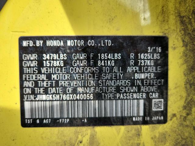 JHMGK5H76GX040056 - 2016 HONDA FIT EX YELLOW photo 12