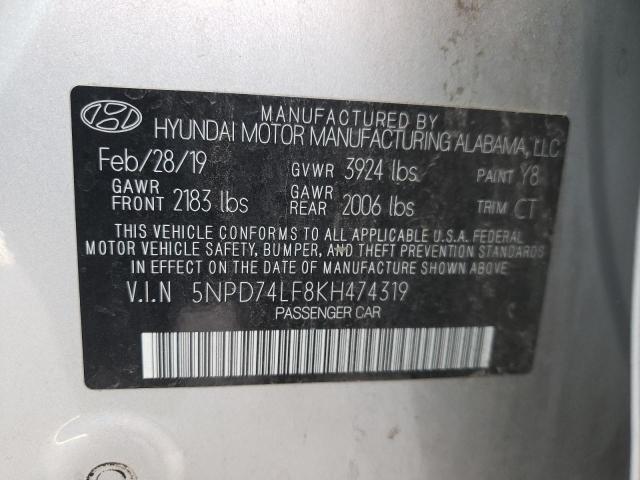 5NPD74LF8KH474319 - 2019 HYUNDAI ELANTRA SE SILVER photo 13