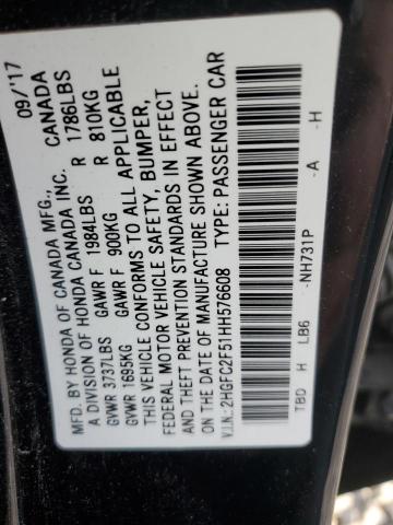 2HGFC2F51HH576608 - 2017 HONDA CIVIC LX BLACK photo 13