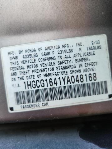 1HGCG1641YA048168 - 2000 HONDA ACCORD LX 银色 照片 12