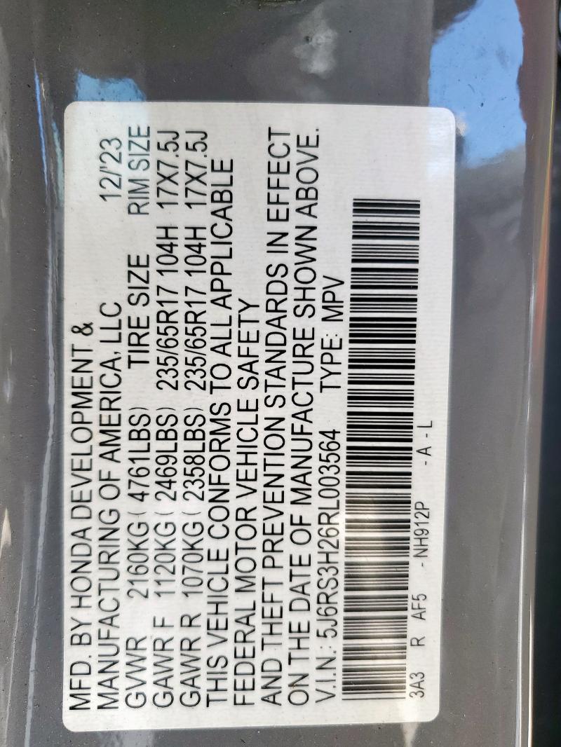 5J6RS3H26RL003564 - 2024 HONDA CR-V LX ნაცრისფერი ფოტო 14