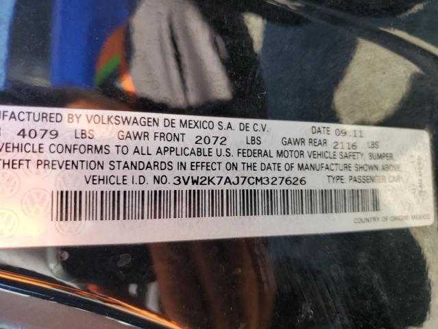3VW2K7AJ7CM327626 - 2012 VOLKSWAGEN JETTA BASE BLACK photo 12