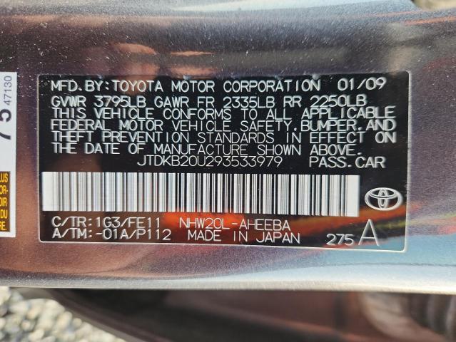 JTDKB20U293533979 - 2009 TOYOTA PRIUS GRAY photo 12