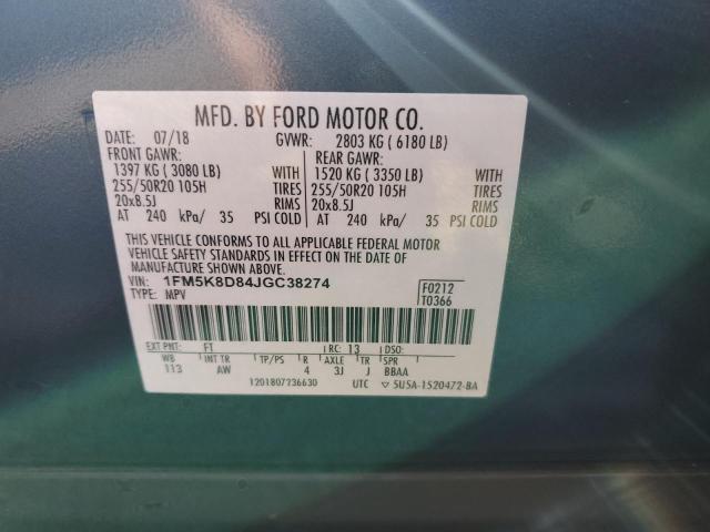 1FM5K8D84JGC38274 - 2018 FORD EXPLORER XLT أزرق صورة 14