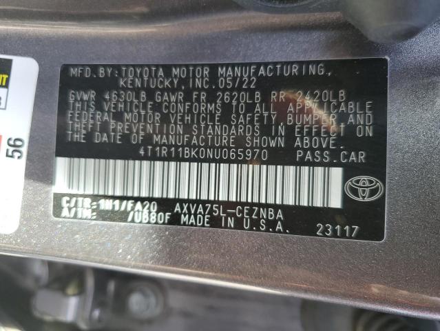4T1R11BK0NU065970 - 2022 TOYOTA CAMRY LE GRAY photo 13