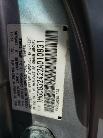 1HGCG32422A010831 - 2002 HONDA ACCORD LX SILVER photo 12