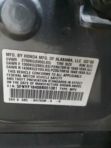 5FNYF18408B051381 - 2008 HONDA PILOT EX Boz foto 13