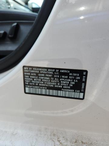 1VWAP7A36DC141612 - 2013 VOLKSWAGEN PASSAT S 白色 照片 12