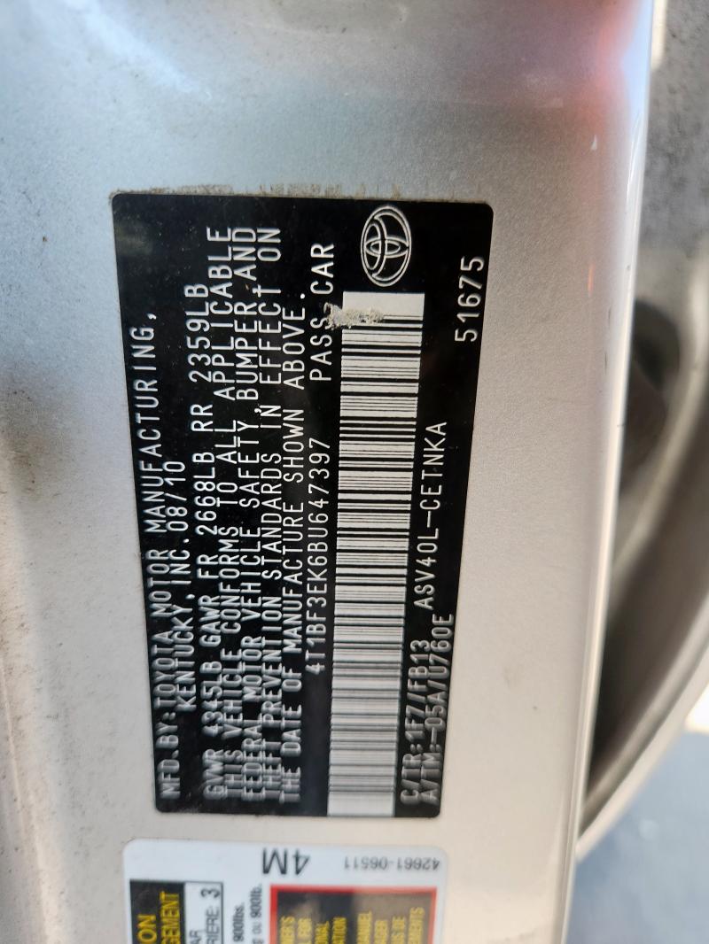 4T1BF3EK6BU647397 - 2011 TOYOTA CAMRY BASE Gümüş fotoğraf 12