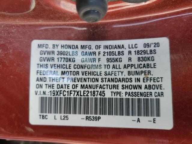 19XFC1F7XLE218745 - 2020 HONDA CIVIC EXL Красный фото 13