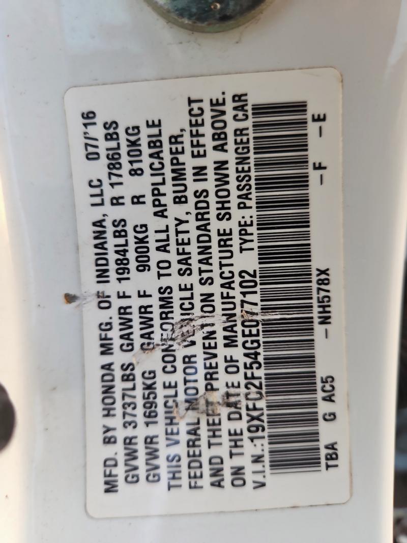 19XFC2F54GE077102 - 2016 HONDA CIVIC LX WHITE photo 13