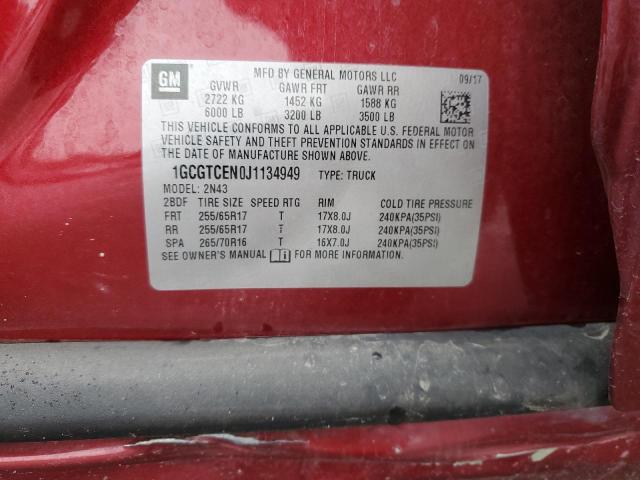 1GCGTCEN0J1134949 - 2018 CHEVROLET COLORADO LT RED photo 12