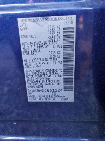 5N1DR2MM0JC651124 - 2018 NISSAN PATHFINDER S Կապույտ լուսանկար 14