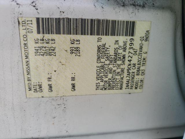 1N4AL2AP9CN427399 - 2012 NISSAN ALTIMA BASE WHITE photo 12