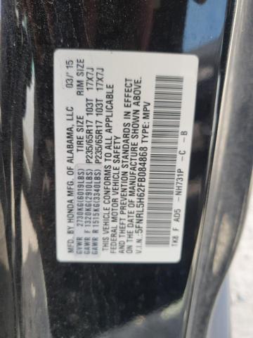 5FNRL5H62FB084868 - 2015 HONDA ODYSSEY EXL BLACK photo 13