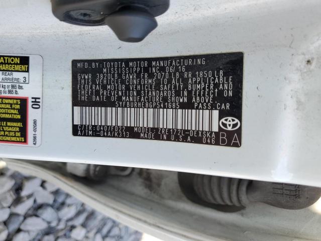 5YFBURHE8GP541685 - 2016 TOYOTA COROLLA L WHITE photo 12