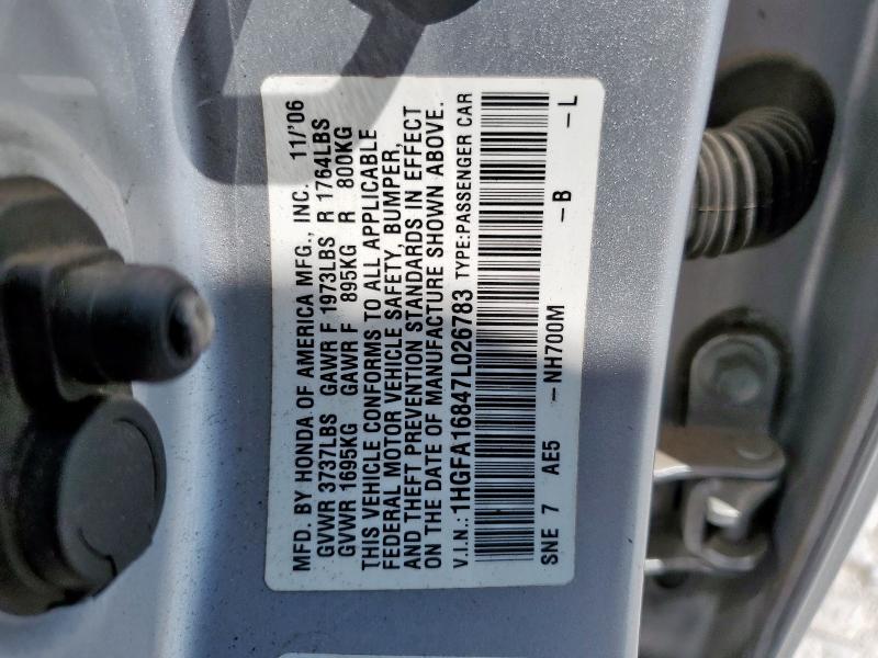 1HGFA16847L026783 - 2007 HONDA CIVIC EX SILVER photo 12