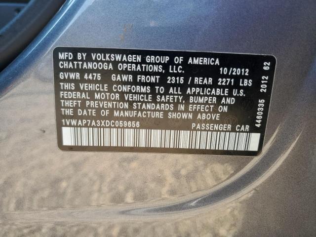 1VWAP7A3XDC059656 - 2013 VOLKSWAGEN PASSAT S 灰色 照片 12