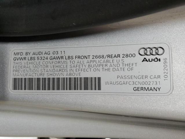 WAUSGAFC3CN002731 - 2012 AUDI A7 PRESTIGE SILVER photo 12