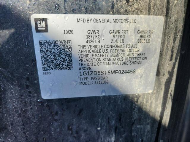 1G1ZD5ST6MF024458 - 2021 CHEVROLET MALIBU LT BLUE photo 12