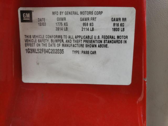 1G3NL52F84C202035 - 2004 OLDSMOBILE ALERO GL RED photo 12