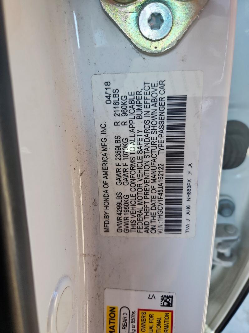 1HGCV1F45JA162122 - 2018 HONDA ACCORD EX თეთრი ფოტო 13